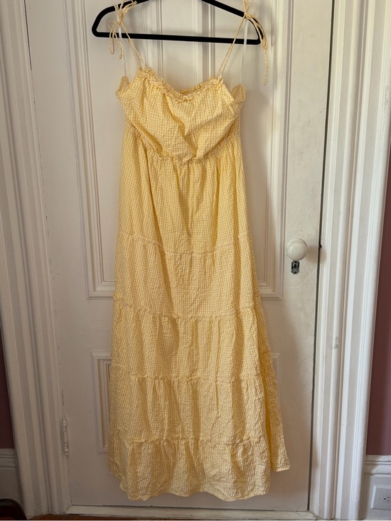 Sim & Sam Dresses & Skirts - Sim & Sam Yellow Gingham Lined Tiered Skirt Tie Straps Maxi Dress Size XL